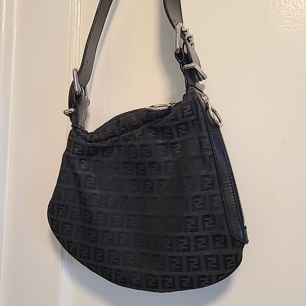 fendi zucca oyster printed hobo handbag Black